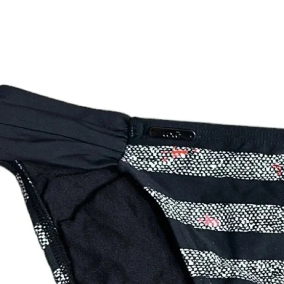 LOLE bikini bottom , women small. Black , striped , pleated , metal logo , NWT - Picture 2 of 10